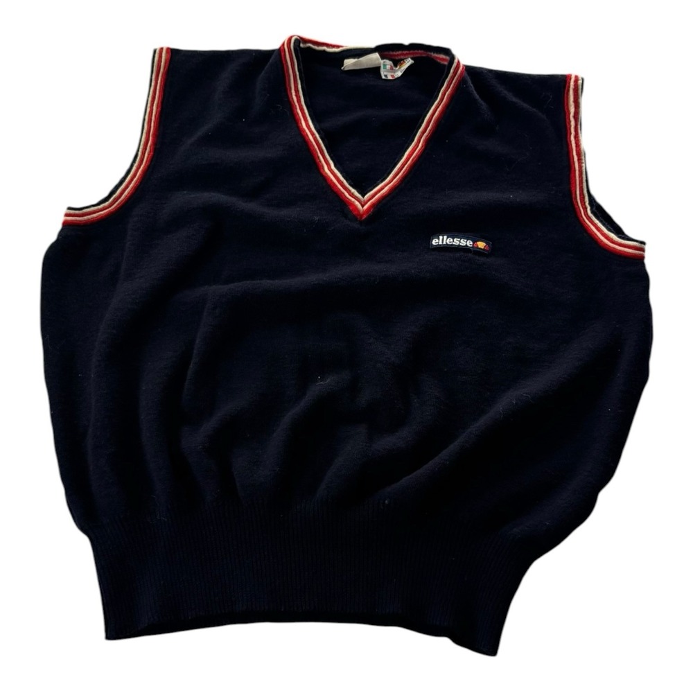 Vintage Ellesse Made in Italy Navy V-Neck Tennis Sweater Vest Size M